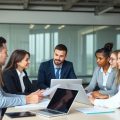 Consultant discutând cu o echipă de afaceri diversă